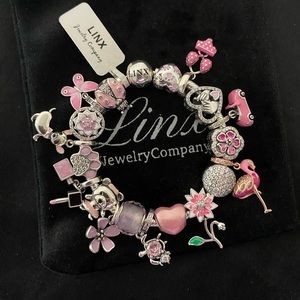 Linx Snake Chain Bracelet with Pink Themed Charms